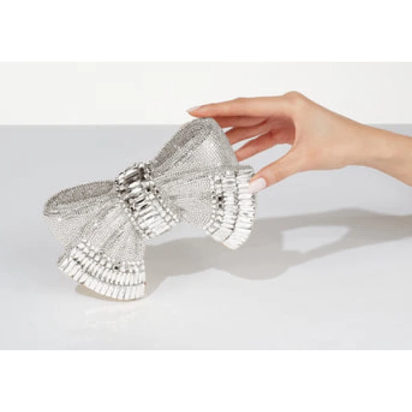Judith Leiber Bow Deco Gems Silver - Judith Leiber Crystal Clutch - Luxury Evening Bag - Shop at Luxury Shoes 