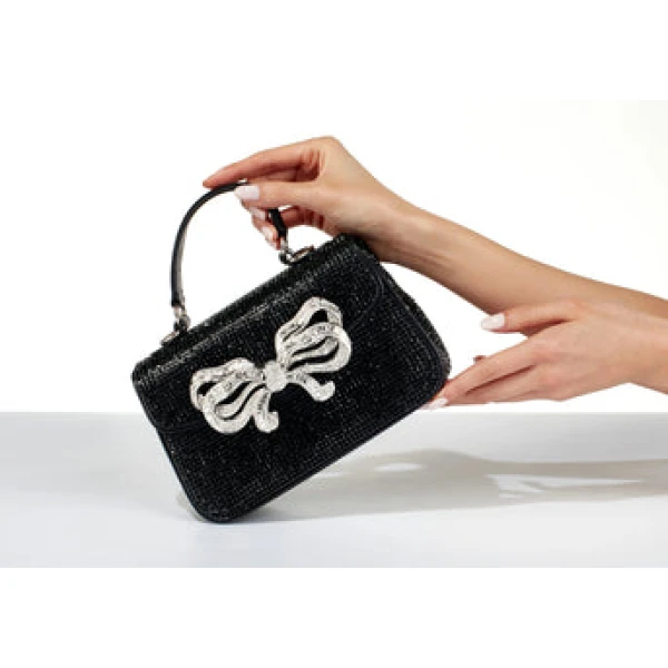 Judith Leiber Crystal Bow Top Handle Black - Judith Leiber Crystal Clutch - Luxury Evening Bag - Shop at Luxury Shoes 