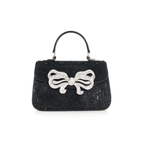 Judith Leiber Crystal Bow Top Handle Black - Judith Leiber Crystal Clutch - Luxury Evening Bag - Shop at Luxury Shoes 
