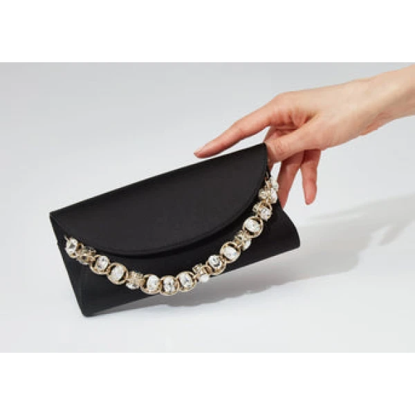 Judith Leiber Envelope Taylor Satin Black - Judith Leiber Crystal Clutch - Luxury Evening Bag - Shop at Luxury Shoes 