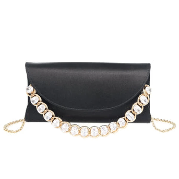 Judith Leiber Envelope Taylor Satin Black - Judith Leiber Crystal Clutch - Luxury Evening Bag - Shop at Luxury Shoes 