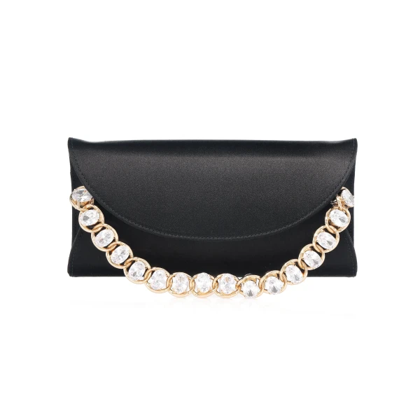 Judith Leiber Envelope Taylor Satin Black - Judith Leiber Crystal Clutch - Luxury Evening Bag - Shop at Luxury Shoes 