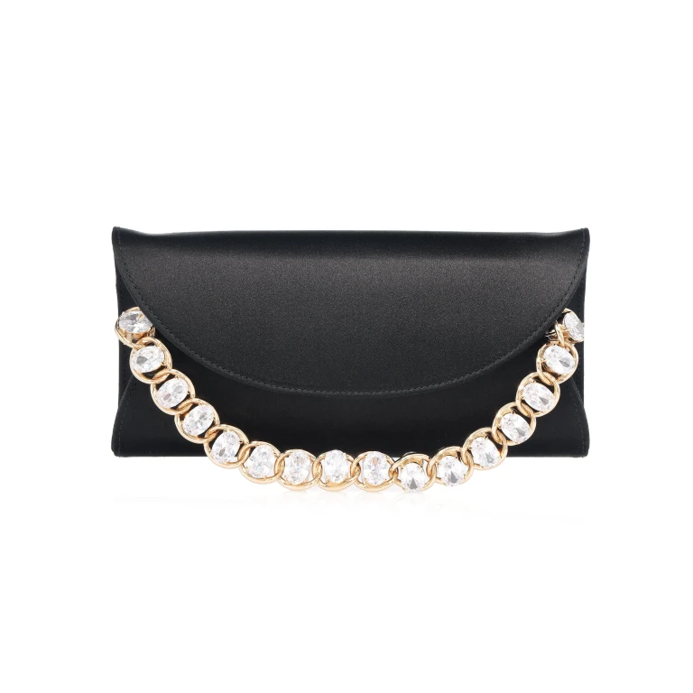 Judith Leiber Envelope Taylor Satin Black - Judith Leiber Crystal Clutch - Luxury Evening Bag - Shop at Luxury Shoes 