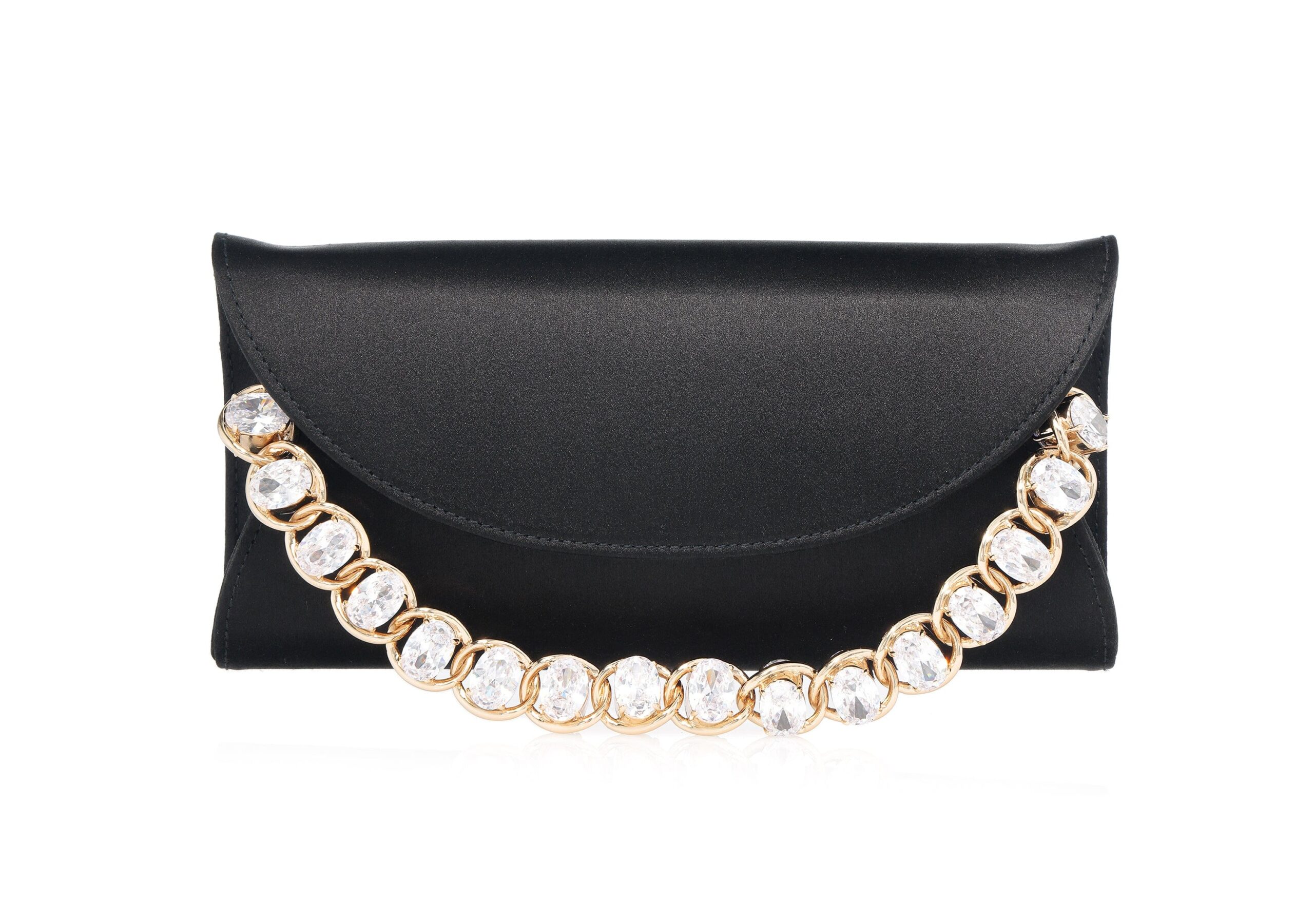 Judith Leiber Envelope Taylor Satin Black - Judith Leiber Crystal Clutch - Luxury Evening Bag - Shop at Luxury Shoes 
