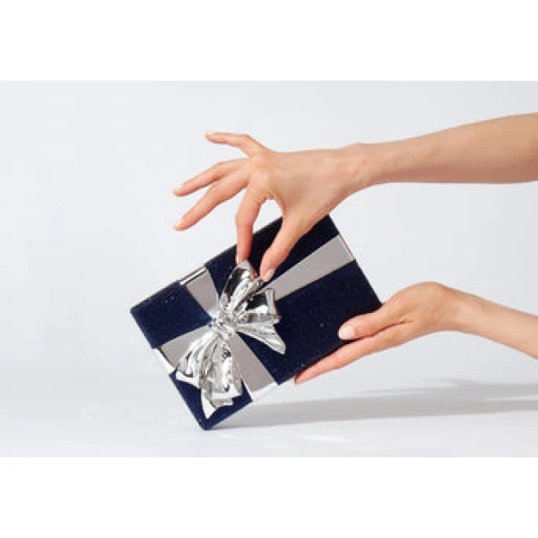 Judith Leiber Gift Box Surprise Navy - Judith Leiber Crystal Clutch - Luxury Evening Bag - Shop at Luxury Shoes 