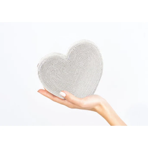 Judith Leiber Heart Clutch Silver - Judith Leiber Crystal Clutch - Luxury Evening Bag - Shop at Luxury Shoes 