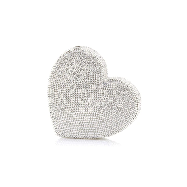 Judith Leiber Heart Clutch Silver - Judith Leiber Crystal Clutch - Luxury Evening Bag - Shop at Luxury Shoes 
