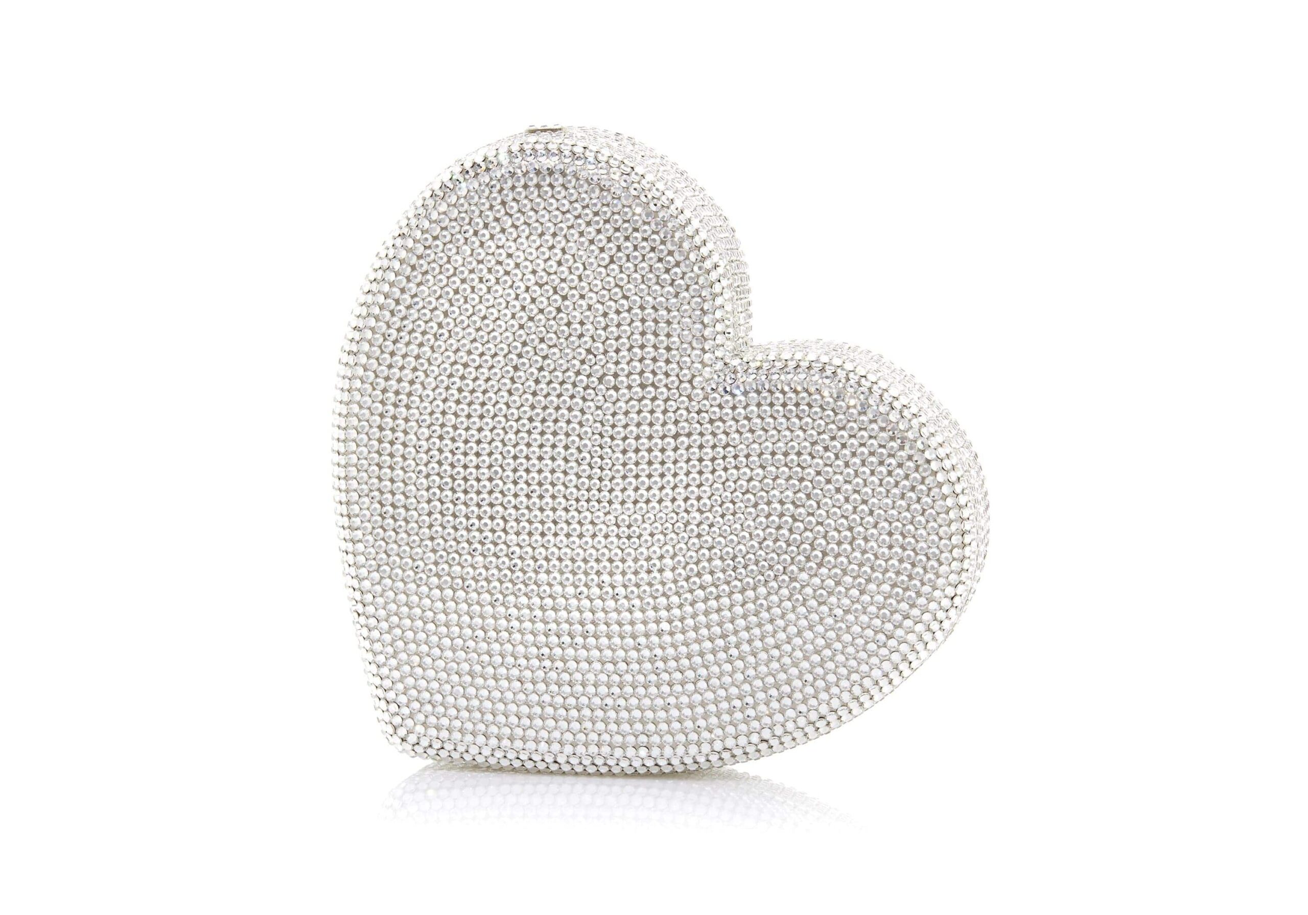 Judith Leiber Heart Clutch Silver - Judith Leiber Crystal Clutch - Luxury Evening Bag - Shop at Luxury Shoes 