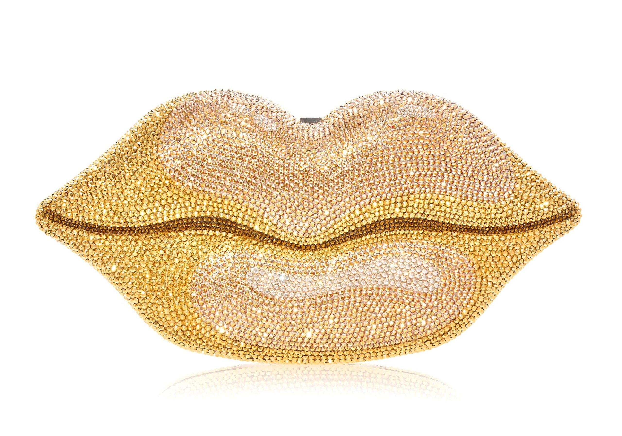 Judith Leiber Hot Lips Gold - Judith Leiber Crystal Clutch - Luxury Evening Bag - Shop at Luxury Shoes 