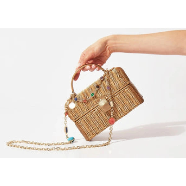 Judith Leiber Isla Wicker Basket Champagne - Judith Leiber Crystal Clutch - Luxury Evening Bag - Shop at Luxury Shoes 