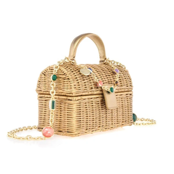 Judith Leiber Isla Wicker Basket Champagne - Judith Leiber Crystal Clutch - Luxury Evening Bag - Shop at Luxury Shoes 