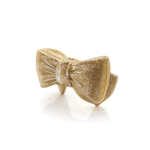 Judith Leiber Just For You Bow Gold Designer Clutch - Judith Leiber Crystal Clutch - Luxury Evening Bag - Shop at Luxury Shoes 