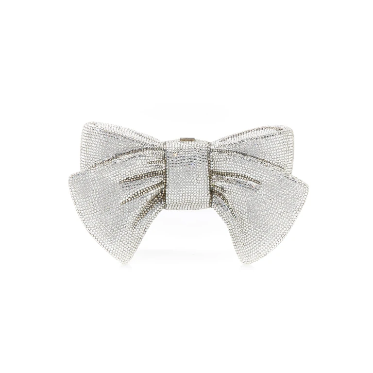 Judith Leiber Just For You Bow Silver Designer Handbag - Judith Leiber Crystal Clutch - Luxury Evening Bag - Shop at Luxury Shoes 