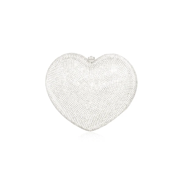 Judith Leiber L'Amour Petit Coeur Silver - Judith Leiber Crystal Clutch - Luxury Evening Bag - Shop at Luxury Shoes 