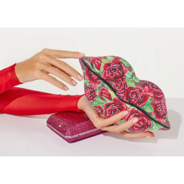 Judith Leiber Lips Red Roses Clutch - Judith Leiber Crystal Clutch - Luxury Evening Bag - Shop at Luxury Shoes 