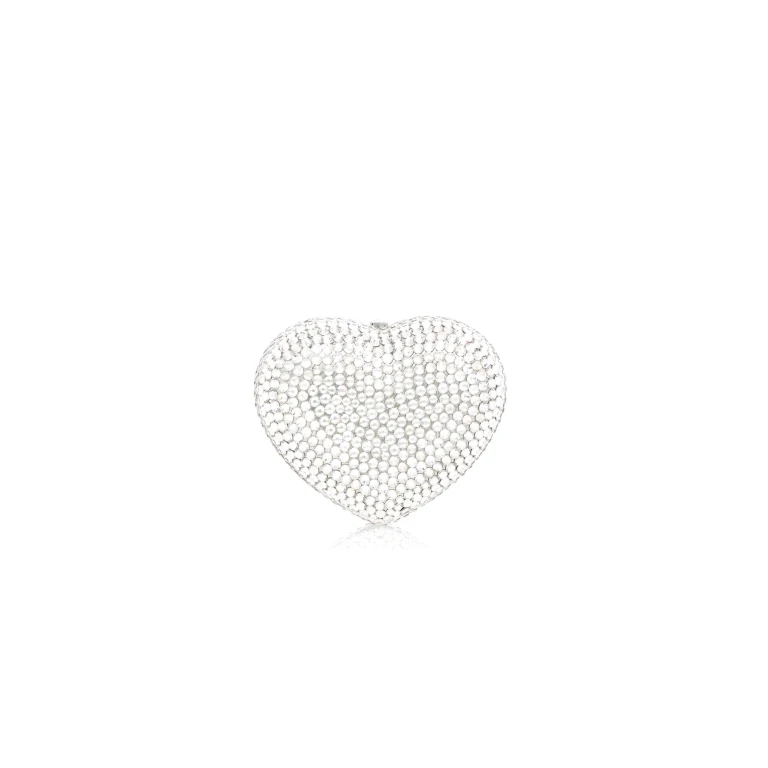 Judith Leiber Mini Heart Silver - Judith Leiber Crystal Clutch - Luxury Evening Bag - Shop at Luxury Shoes 