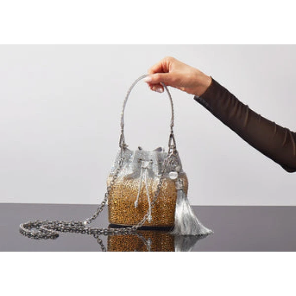 Judith Leiber Piper Bucket Caviar Gradient Golden - Judith Leiber Crystal Clutch - Luxury Evening Bag - Shop at Luxury Shoes 