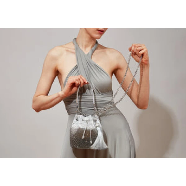 Judith Leiber Piper Bucket Caviar Gradient Platinum - Judith Leiber Crystal Clutch - Luxury Evening Bag - Shop at Luxury Shoes 