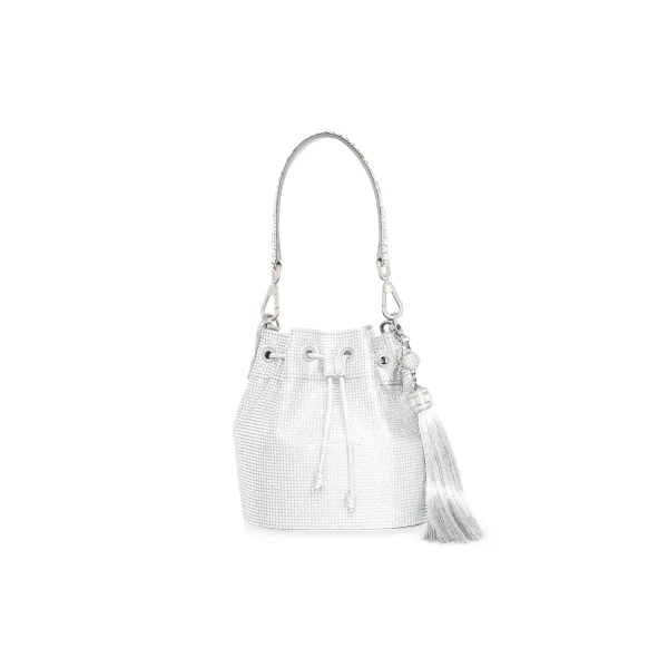Judith Leiber Piper Bucket Silver Drawstring Bag - Judith Leiber Crystal Clutch - Luxury Evening Bag - Shop at Luxury Shoes 