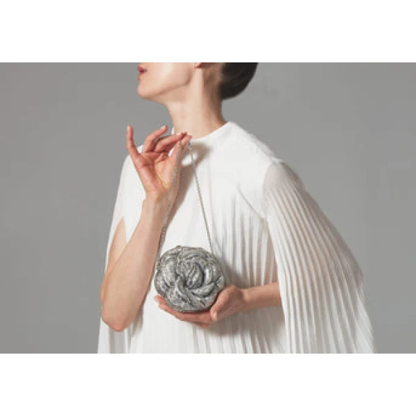 Judith Leiber Rose Desiree Silver Clutch - Judith Leiber Crystal Clutch - Luxury Evening Bag - Shop at Luxury Shoes 