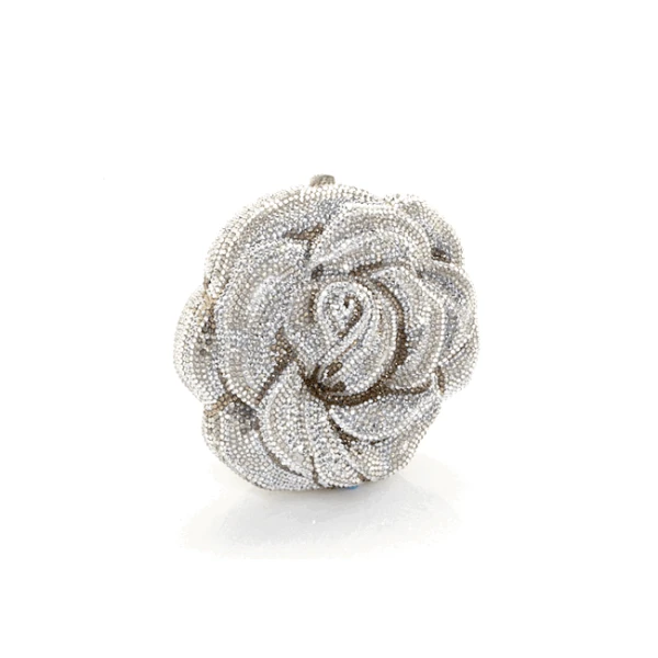 Judith Leiber Rose Desiree Silver Clutch - Judith Leiber Crystal Clutch - Luxury Evening Bag - Shop at Luxury Shoes 
