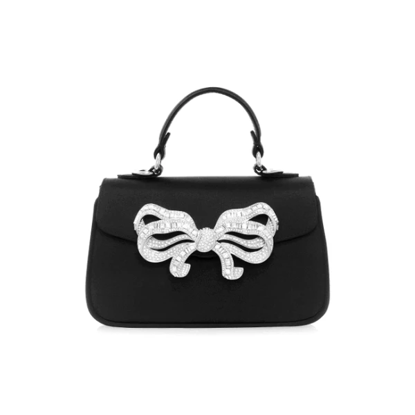 Judith Leiber Satin Bow Top Handle Black - Judith Leiber Crystal Clutch - Luxury Evening Bag - Shop at Luxury Shoes 