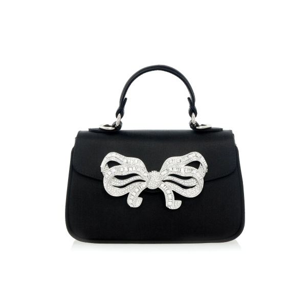 Judith Leiber Satin Bow Top Handle Black - Judith Leiber Crystal Clutch - Luxury Evening Bag - Shop at Luxury Shoes 
