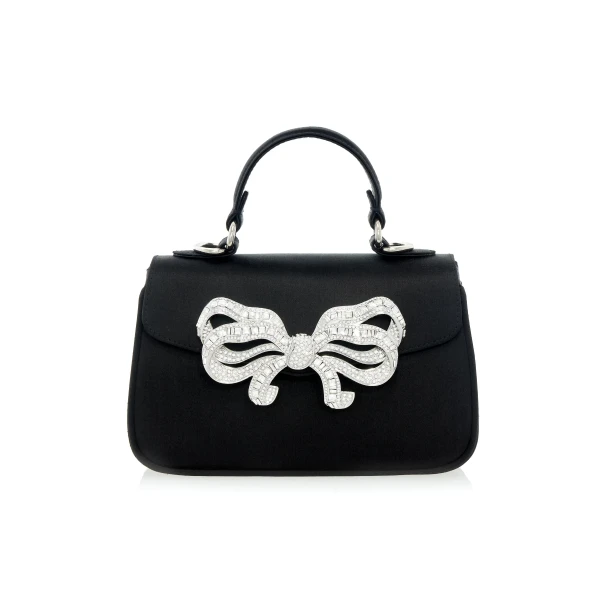 Judith Leiber Satin Bow Top Handle Black - Judith Leiber Crystal Clutch - Luxury Evening Bag - Shop at Luxury Shoes 