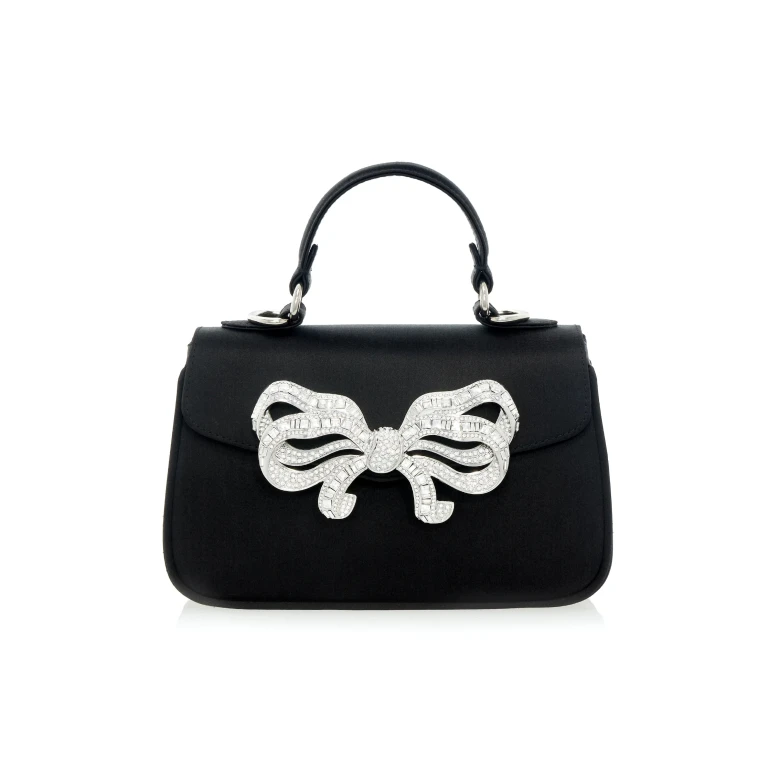 Judith Leiber Satin Bow Top Handle Black - Judith Leiber Crystal Clutch - Luxury Evening Bag - Shop at Luxury Shoes 