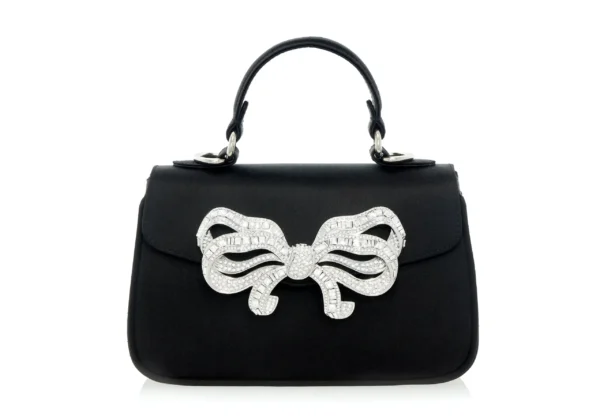 Judith Leiber Satin Bow Top Handle Black - Judith Leiber Crystal Clutch - Luxury Evening Bag - Shop at Luxury Shoes 