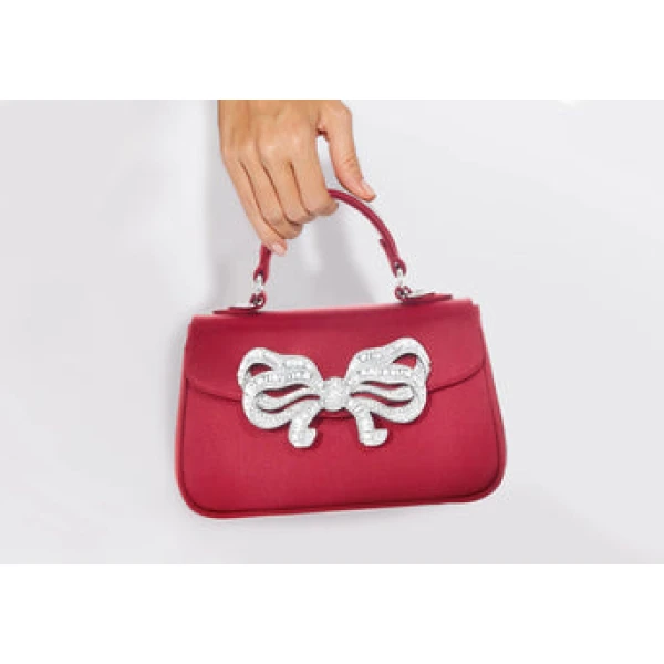 Judith Leiber Satin Bow Top Handle Crimson - Judith Leiber Crystal Clutch - Luxury Evening Bag - Shop at Luxury Shoes 