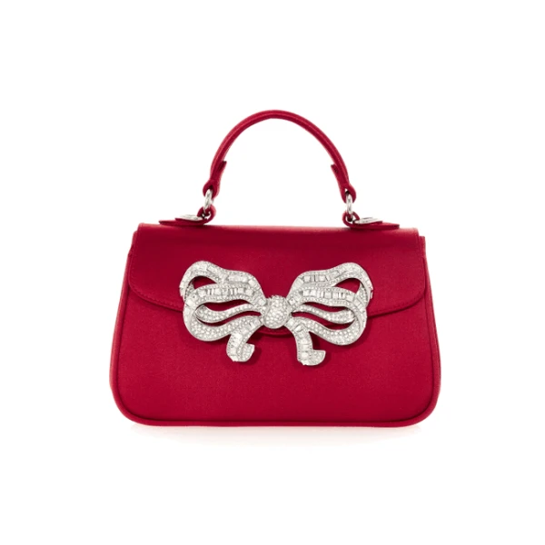 Judith Leiber Satin Bow Top Handle Crimson - Judith Leiber Crystal Clutch - Luxury Evening Bag - Shop at Luxury Shoes 