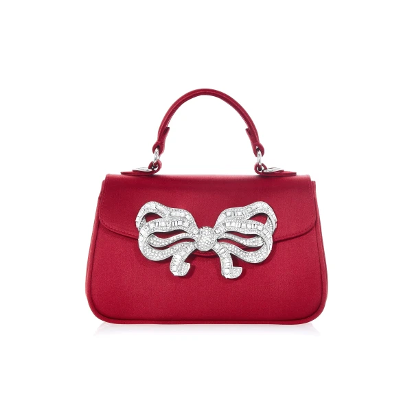 Judith Leiber Satin Bow Top Handle Crimson - Judith Leiber Crystal Clutch - Luxury Evening Bag - Shop at Luxury Shoes 