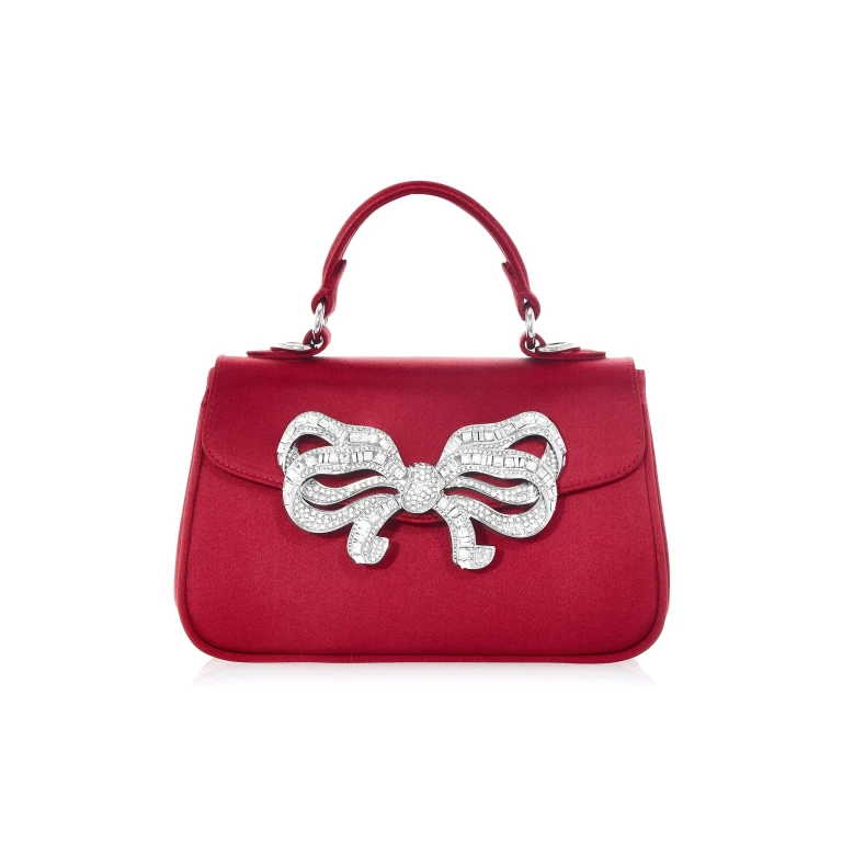 Judith Leiber Satin Bow Top Handle Crimson - Judith Leiber Crystal Clutch - Luxury Evening Bag - Shop at Luxury Shoes 