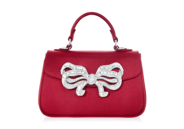 Judith Leiber Satin Bow Top Handle Crimson - Judith Leiber Crystal Clutch - Luxury Evening Bag - Shop at Luxury Shoes 