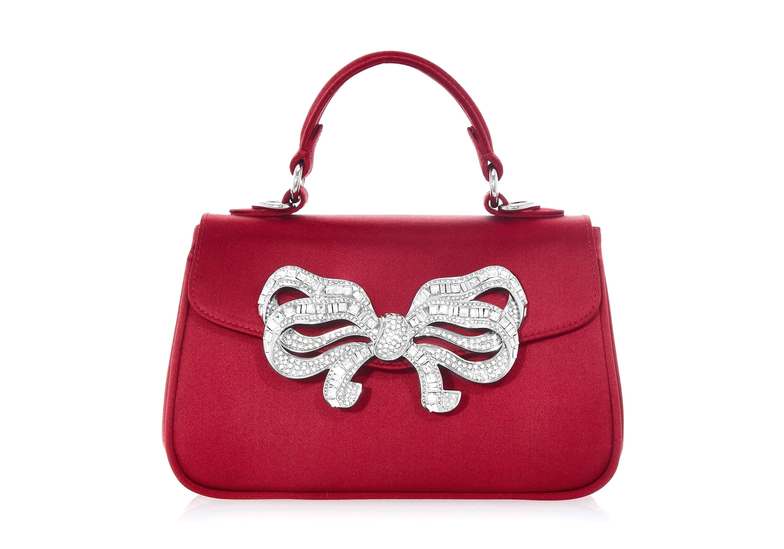 Judith Leiber Satin Bow Top Handle Crimson - Judith Leiber Crystal Clutch - Luxury Evening Bag - Shop at Luxury Shoes 