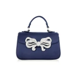 Judith Leiber Satin Bow Top Handle Navy - Judith Leiber Crystal Clutch - Luxury Evening Bag - Shop at Luxury Shoes 