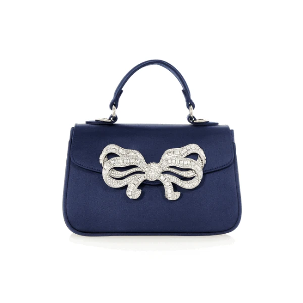 Judith Leiber Satin Bow Top Handle Navy - Judith Leiber Crystal Clutch - Luxury Evening Bag - Shop at Luxury Shoes 