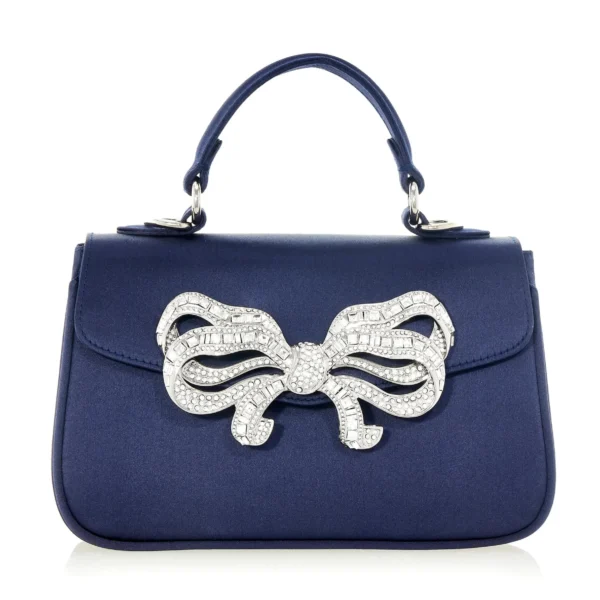 Judith Leiber Satin Bow Top Handle Navy