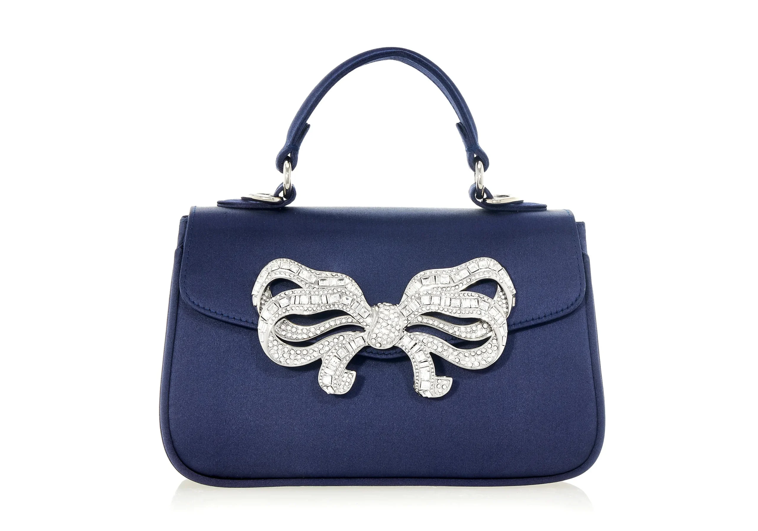 Judith Leiber Satin Bow Top Handle Navy - Judith Leiber Crystal Clutch - Luxury Evening Bag - Shop at Luxury Shoes 
