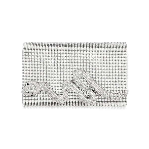 Judith Leiber Serpent Fizzoni Silver - Judith Leiber Crystal Clutch - Luxury Evening Bag - Shop at Luxury Shoes 