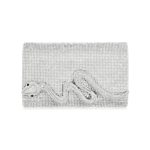Judith Leiber Serpent Fizzoni Silver - Judith Leiber Crystal Clutch - Luxury Evening Bag - Shop at Luxury Shoes 