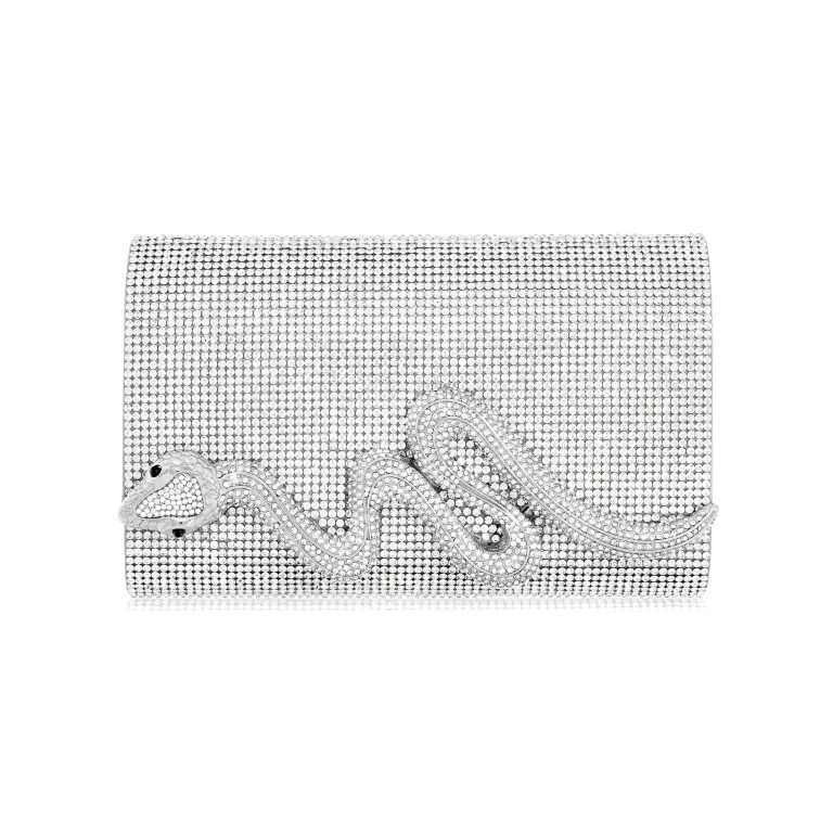 Judith Leiber Serpent Fizzoni Silver - Judith Leiber Crystal Clutch - Luxury Evening Bag - Shop at Luxury Shoes 