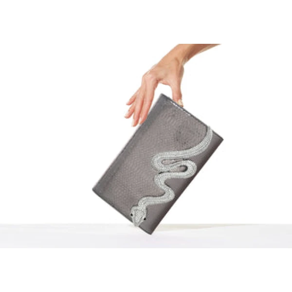 Judith Leiber Serpent Fizzoni Vegan Leather Gunmetal - Judith Leiber Crystal Clutch - Luxury Evening Bag - Shop at Luxury Shoes 