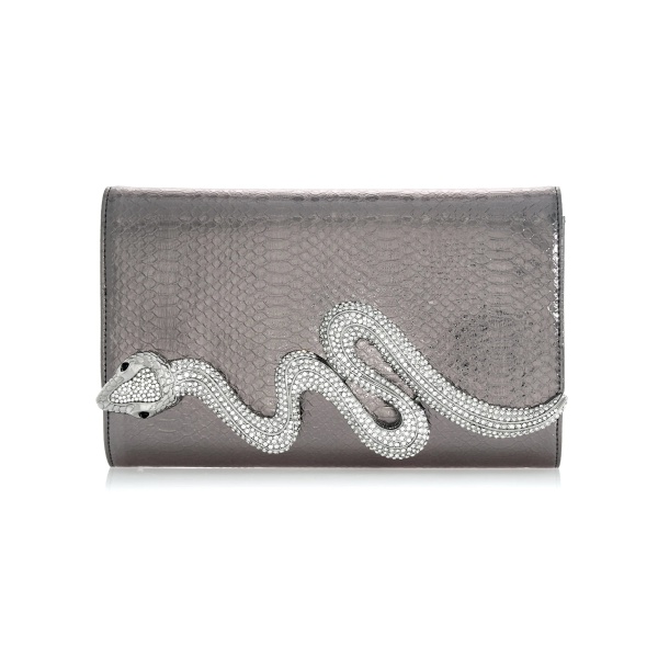 Judith Leiber Serpent Fizzoni Vegan Leather Gunmetal - Judith Leiber Crystal Clutch - Luxury Evening Bag - Shop at Luxury Shoes 