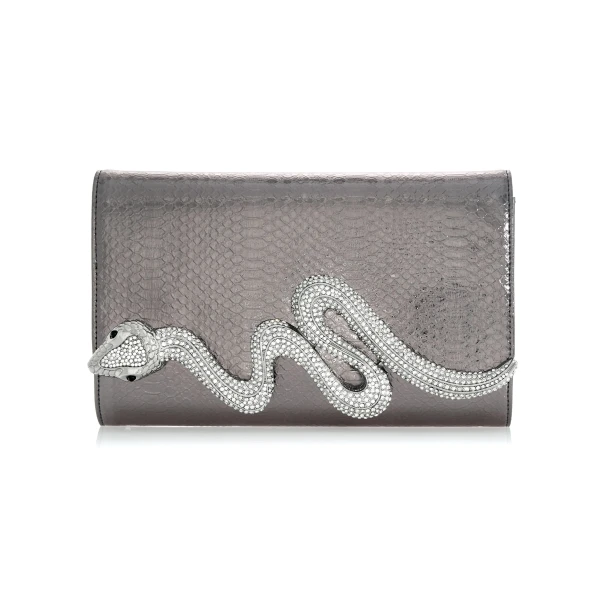 Judith Leiber Serpent Fizzoni Vegan Leather Gunmetal - Judith Leiber Crystal Clutch - Luxury Evening Bag - Shop at Luxury Shoes 