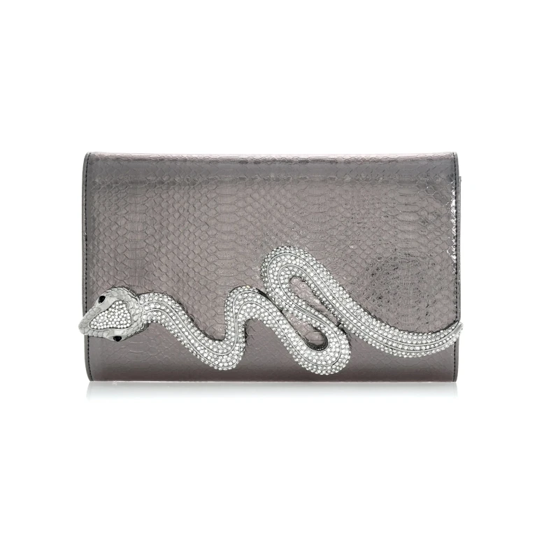 Judith Leiber Serpent Fizzoni Vegan Leather Gunmetal - Judith Leiber Crystal Clutch - Luxury Evening Bag - Shop at Luxury Shoes 