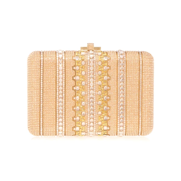 Judith Leiber Slim Slide Crystal Lattice Champagne - Judith Leiber Crystal Clutch - Luxury Evening Bag - Shop at Luxury Shoes 