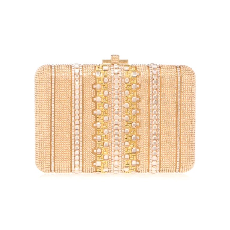 Judith Leiber Slim Slide Crystal Lattice Champagne - Judith Leiber Crystal Clutch - Luxury Evening Bag - Shop at Luxury Shoes 