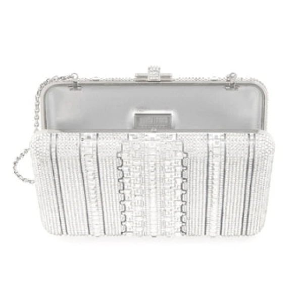 Judith Leiber Slim Slide Crystal Lattice Silver - Judith Leiber Crystal Clutch - Luxury Evening Bag - Shop at Luxury Shoes 
